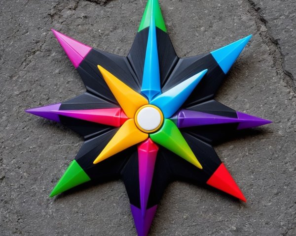 Vibrant Eight-Pointed Star Design on Black Background