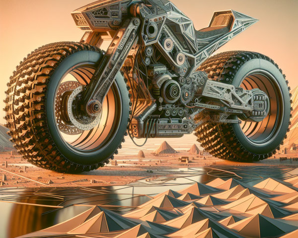 Futuristic Motorcycle in Surreal Landscape Setting