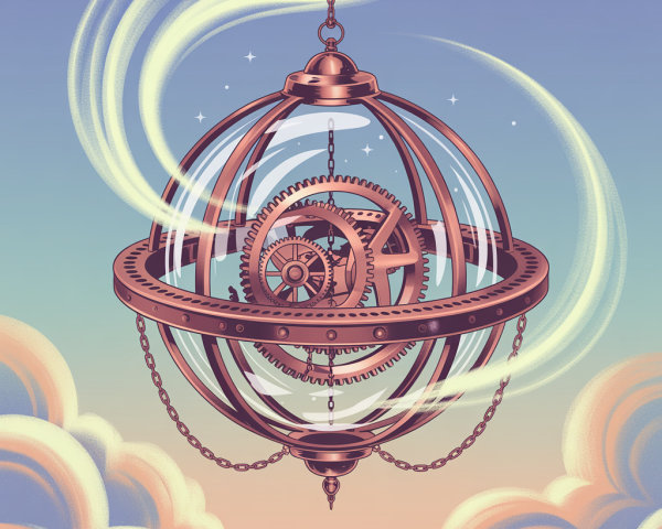 Steampunk Pendulum Clock in a Glass Orb with Clouds