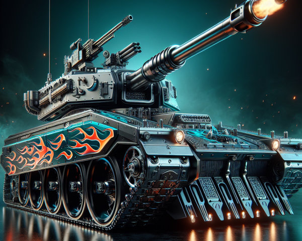 Modern Tank with Metallic Design and Flame Graphics