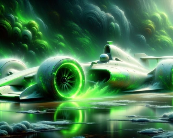 Futuristic Neon Green Racing Car in Mystical Atmosphere