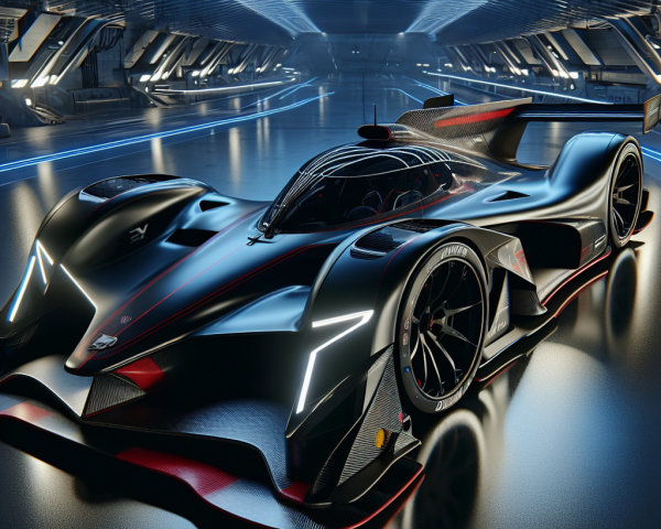 Futuristic race car with sleek design and neon accents