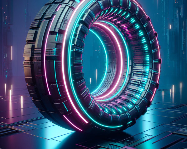 Futuristic Glowing Tire Structure in Sci-Fi Setting