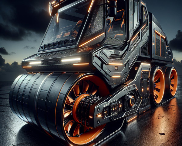 Futuristic Vehicle Design with Sleek Black and Orange Finish