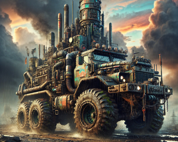 Rugged Modified Vehicle in a Post-Apocalyptic Landscape