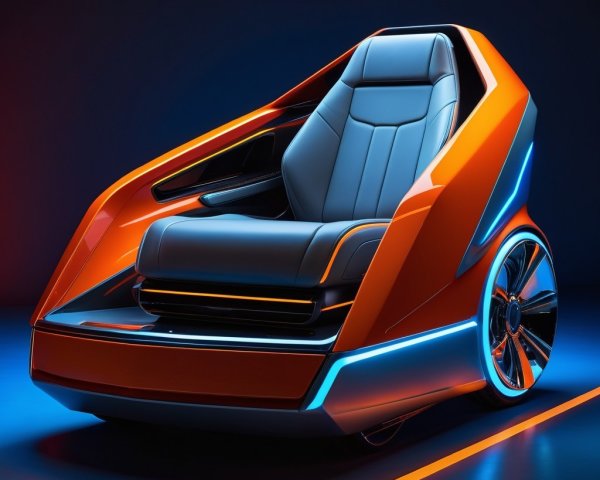 Futuristic Vehicle Design with Orange Exterior and LEDs