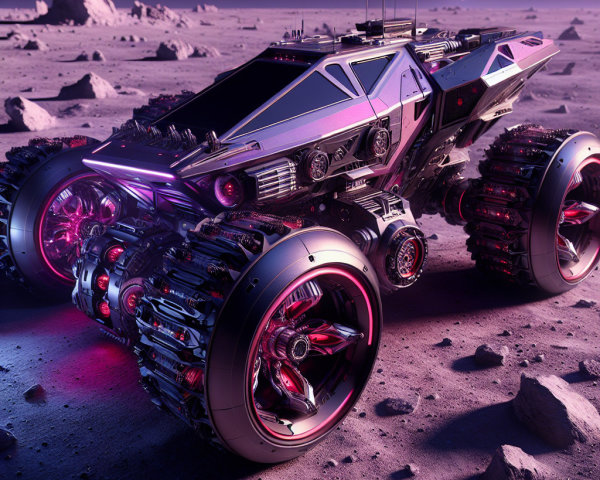 Futuristic Armored All-Terrain Vehicle on Lunar Landscape