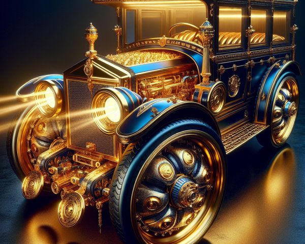 Luxurious Vintage Car with Golden Accents and Details