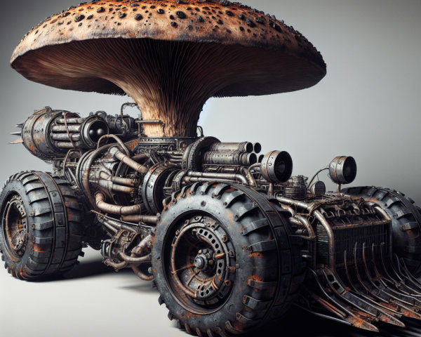 Steampunk Mushroom-Themed Combat Vehicle Design