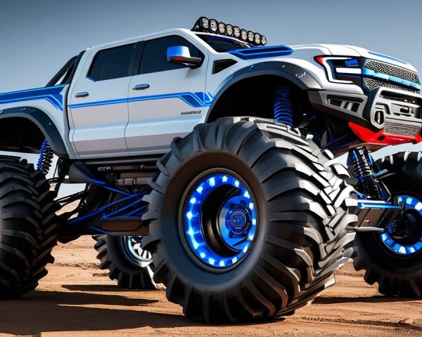 Custom Monster Truck in Desert with Blue Accents
