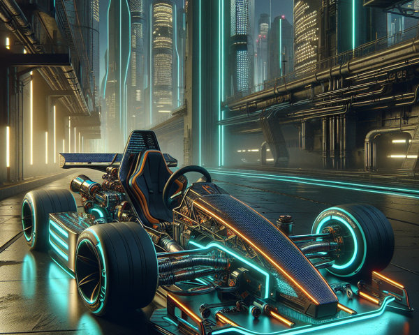 Futuristic Go-Kart in Cyberpunk City at Night