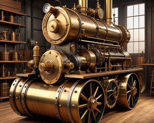 Intricate Steam Locomotive in Cozy Workshop Setting