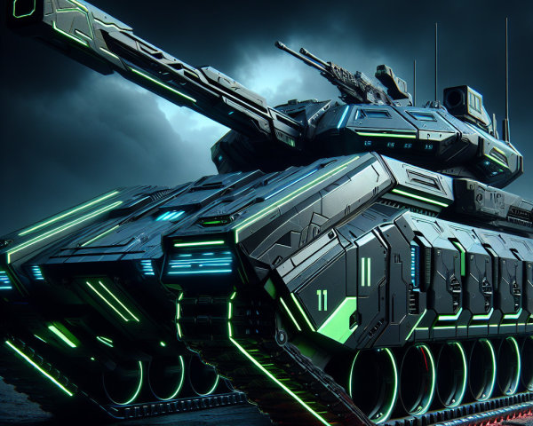 Futuristic Tank Design in Neon Light Environment