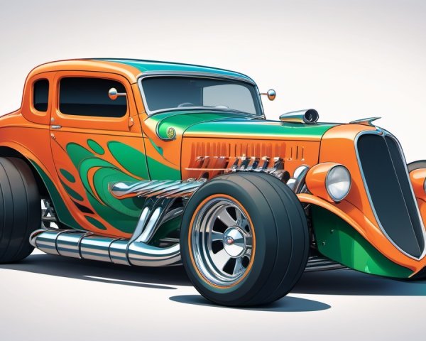 Vibrant 1930s Hot Rod with Orange and Green Design