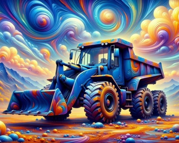 Surreal Dump Truck in Colorful Abstract Landscape