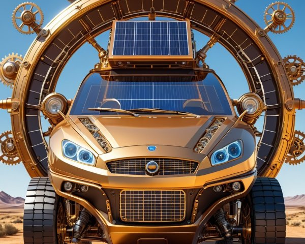 Futuristic Vehicle with Steampunk Design in Desert Landscape