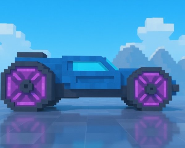 Stylized Pixel Art Car in Serene Landscape