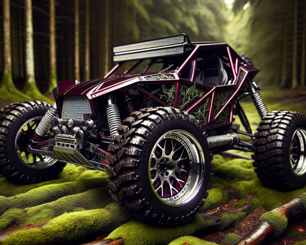 Maroon and Black Off-Road Vehicle in Forest Setting