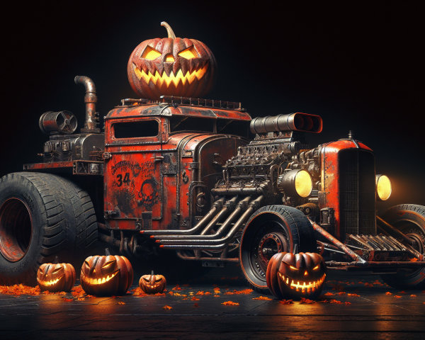Vintage Hot Rod with Halloween Decor and Atmosphere