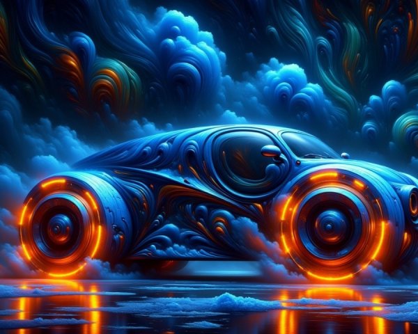 Futuristic Car Design with Vibrant Patterns and Lights