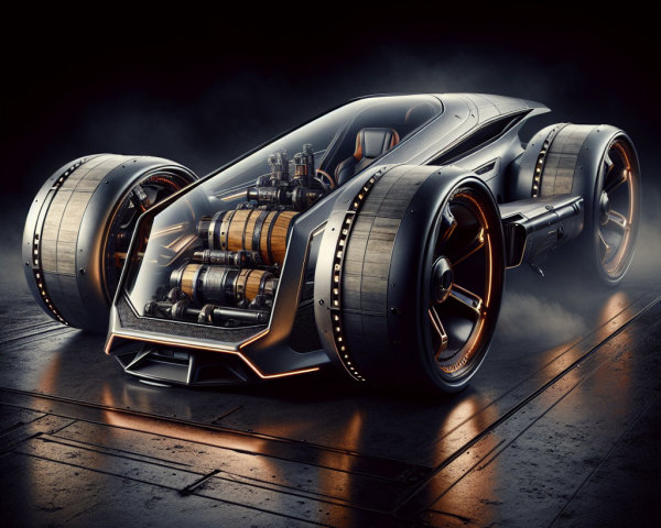 Cyberpunk Concept Racecar with Whiskey Engine Design
