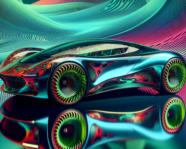 Futuristic Car Design with Vibrant Patterns and Colors