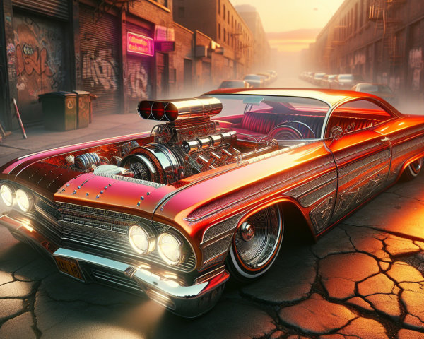 Vibrant Orange and Red Chevrolet Impala Lowrider Details