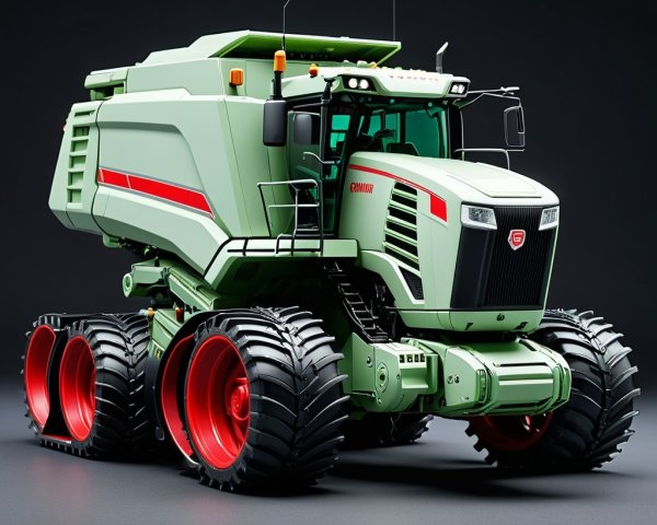 Modern Combine Harvester with Light Green and Red Design
