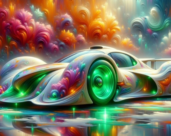 Futuristic Car with Iridescent Design and Colors