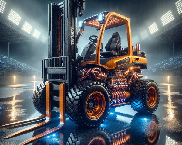 Futuristic Orange and Black Forklift in Stadium Setting