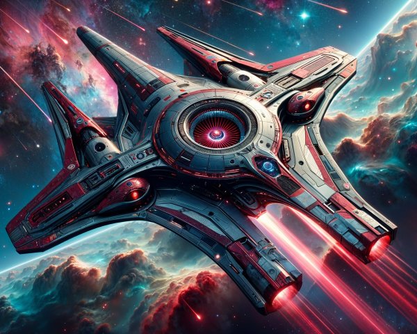 Futuristic Star-Shaped Spacecraft in Cosmic Landscape