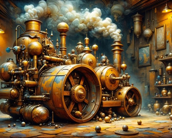 Intricate Steampunk Room with Ornate Machine and Decor