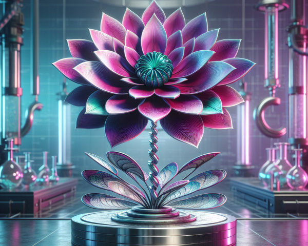 Futuristic Lotus Flower Sculpture in High-Tech Lab