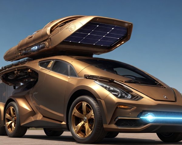 Futuristic Gold Vehicle with Solar Panels and Modern Design
