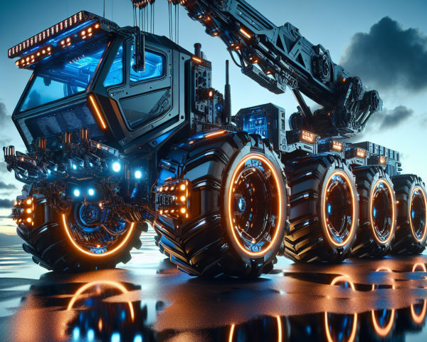 Futuristic Armored Vehicle Against Dramatic Sky