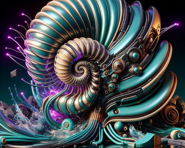 Futuristic Mechanical Nautilus Shell Design Description