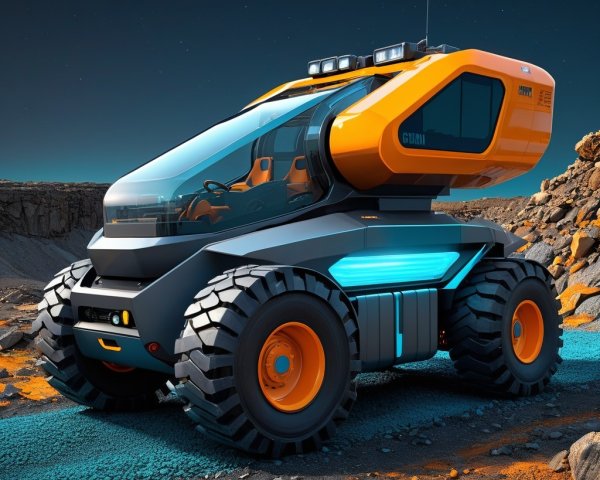 Futuristic Exploration Vehicle on Alien Landscape