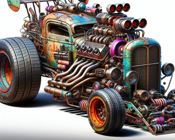 Retro-Futuristic Hot Rod with Intricate Design Features