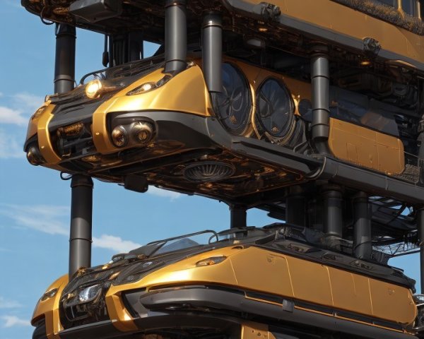 Futuristic Multi-Level Vehicle with Gold Modules
