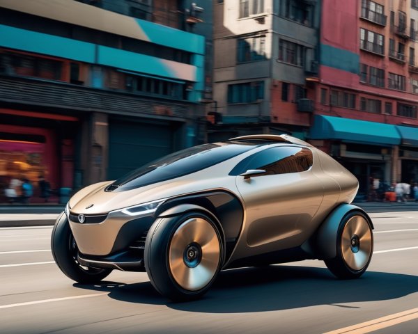Futuristic Car with Metallic Gold Finish in Urban Setting