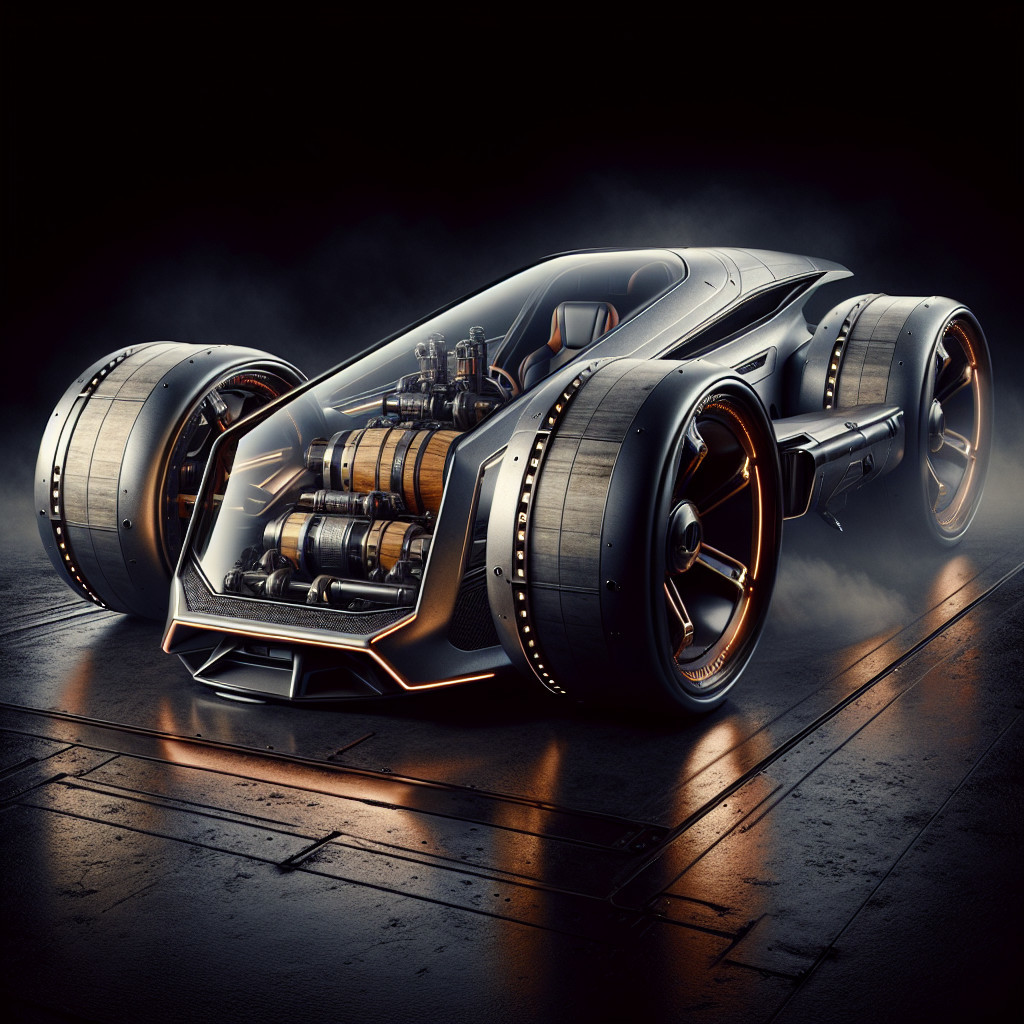 Cyberpunk Concept Racecar with Whiskey Engine Design