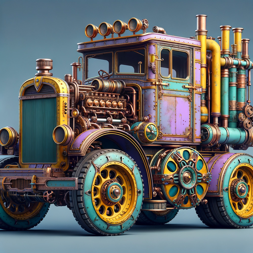 Steampunk-Style Industrial Truck with Intricate Details