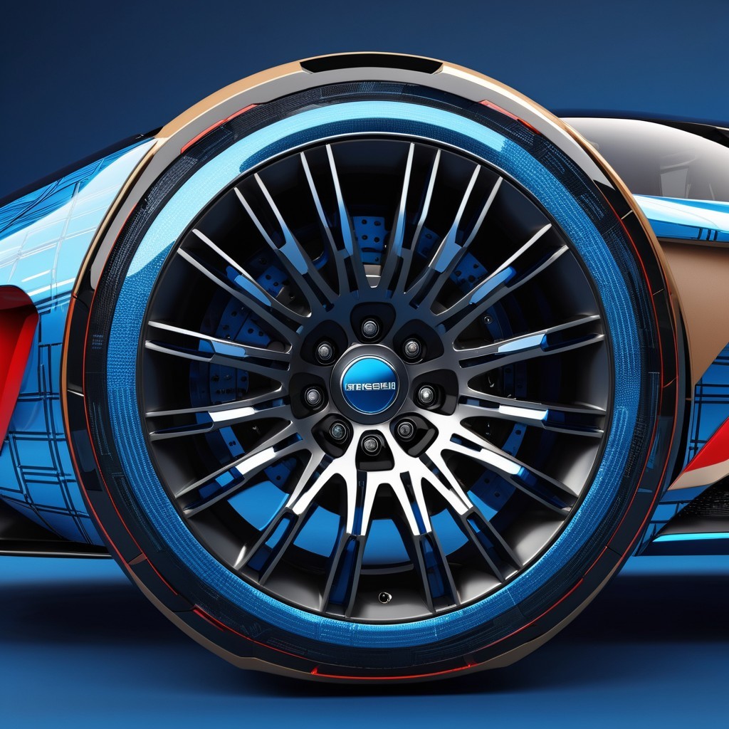 Futuristic Car Wheel with Alloy Spokes and Blue Accents