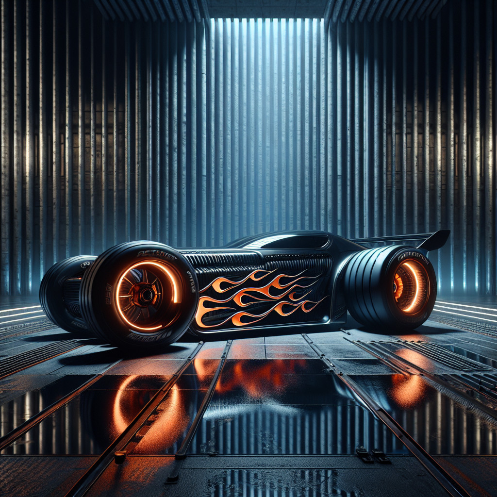 Futuristic Race Car in High-Tech Garage Setting