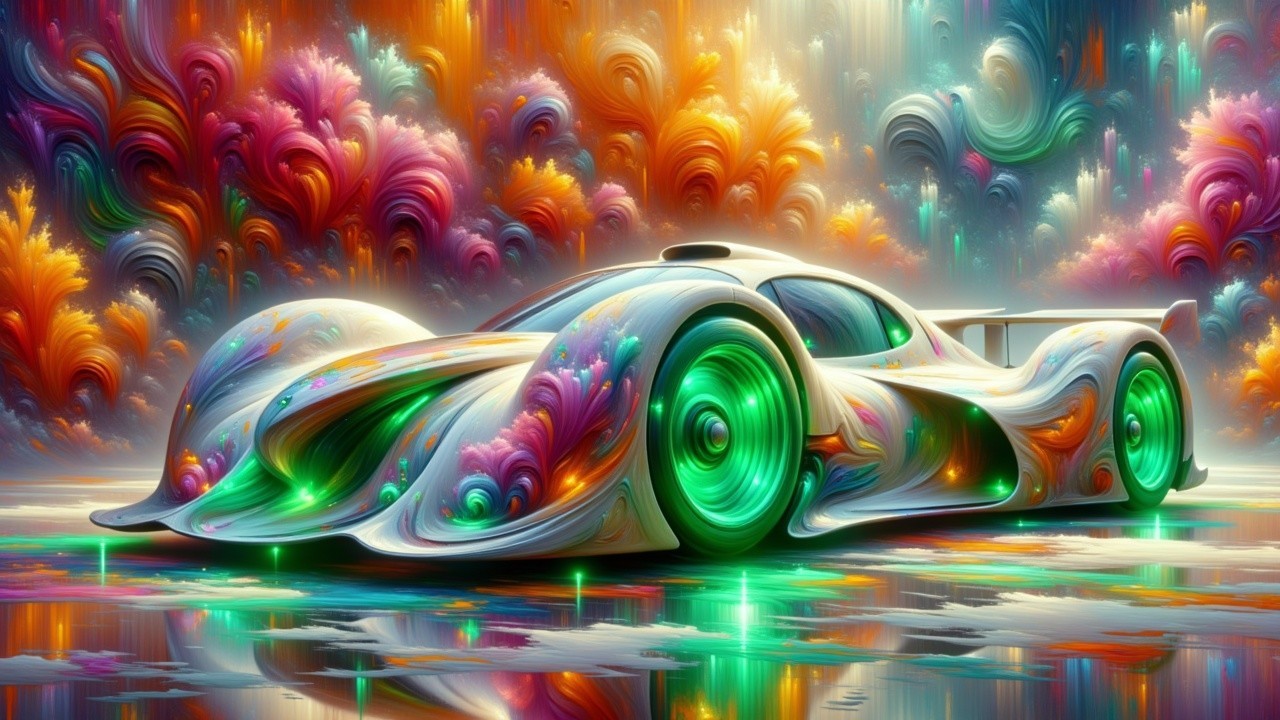 Futuristic Car with Iridescent Design and Colors
