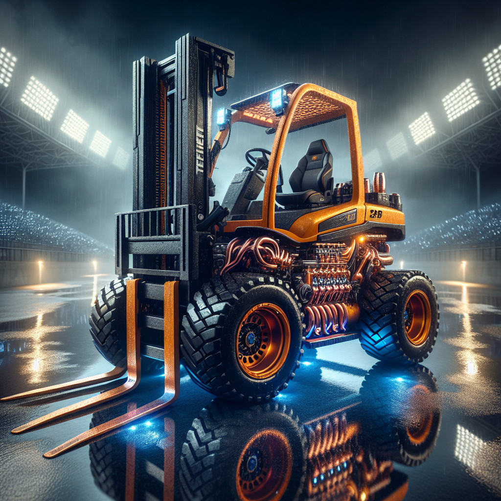 Futuristic Orange and Black Forklift in Stadium Setting