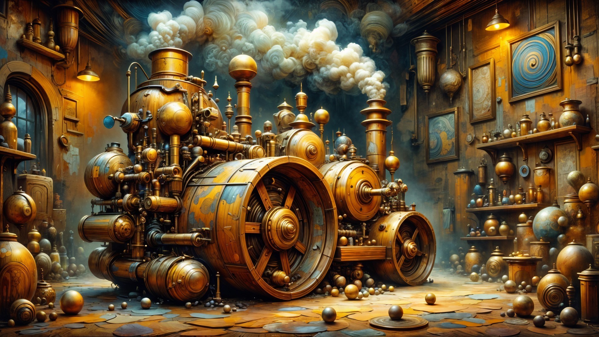 Intricate Steampunk Room with Ornate Machine and Decor