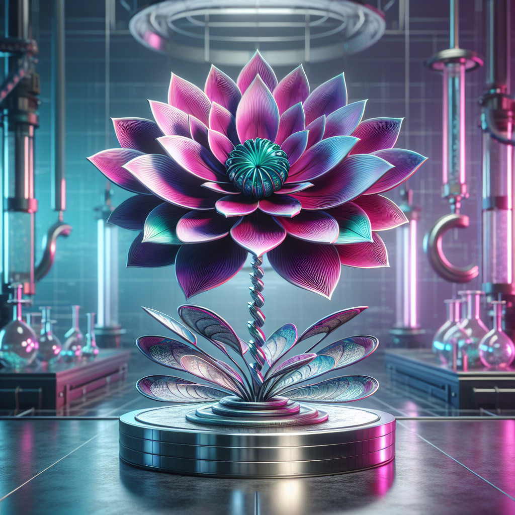 Futuristic Lotus Flower Sculpture in High-Tech Lab