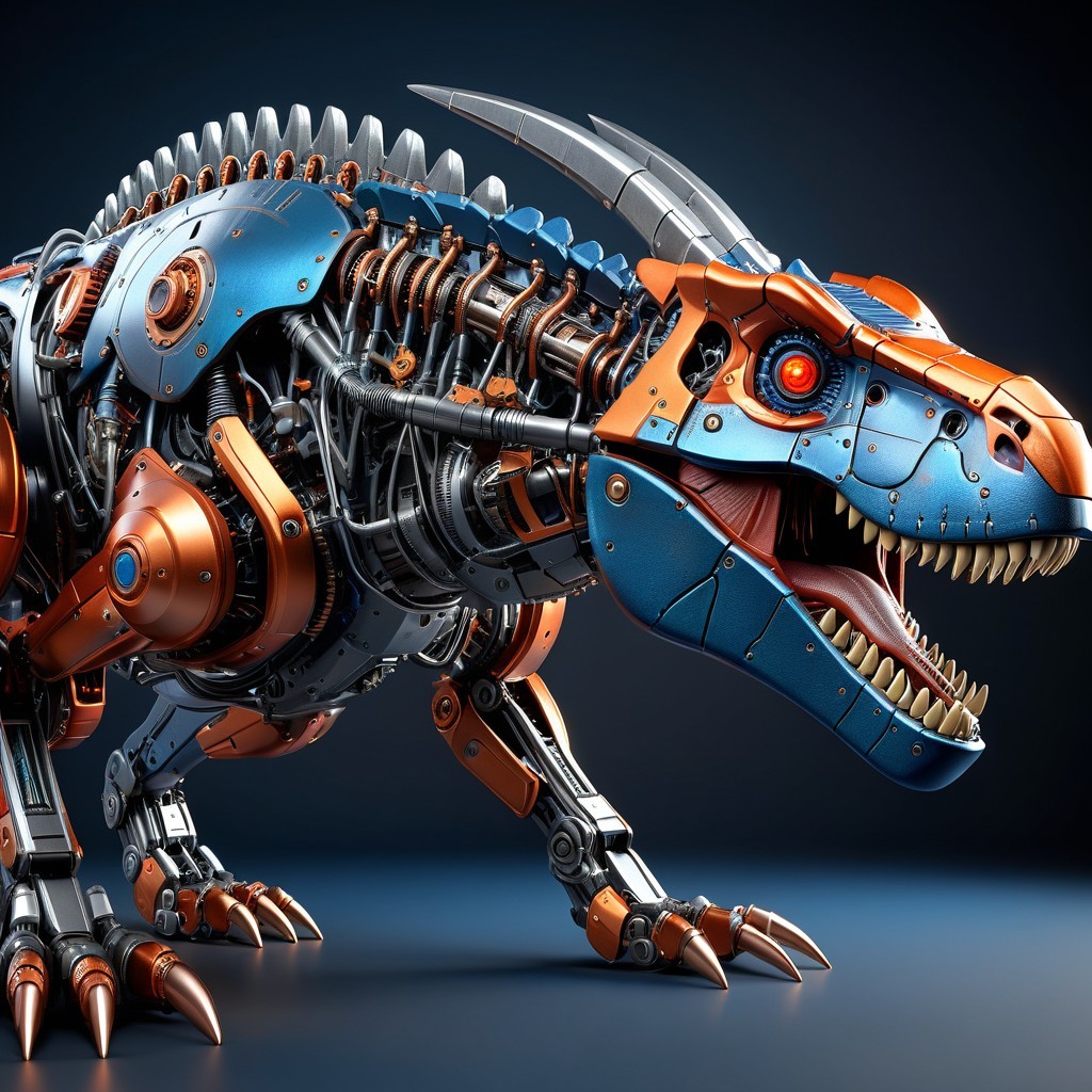 Futuristic robotic dinosaur with intricate metallic design