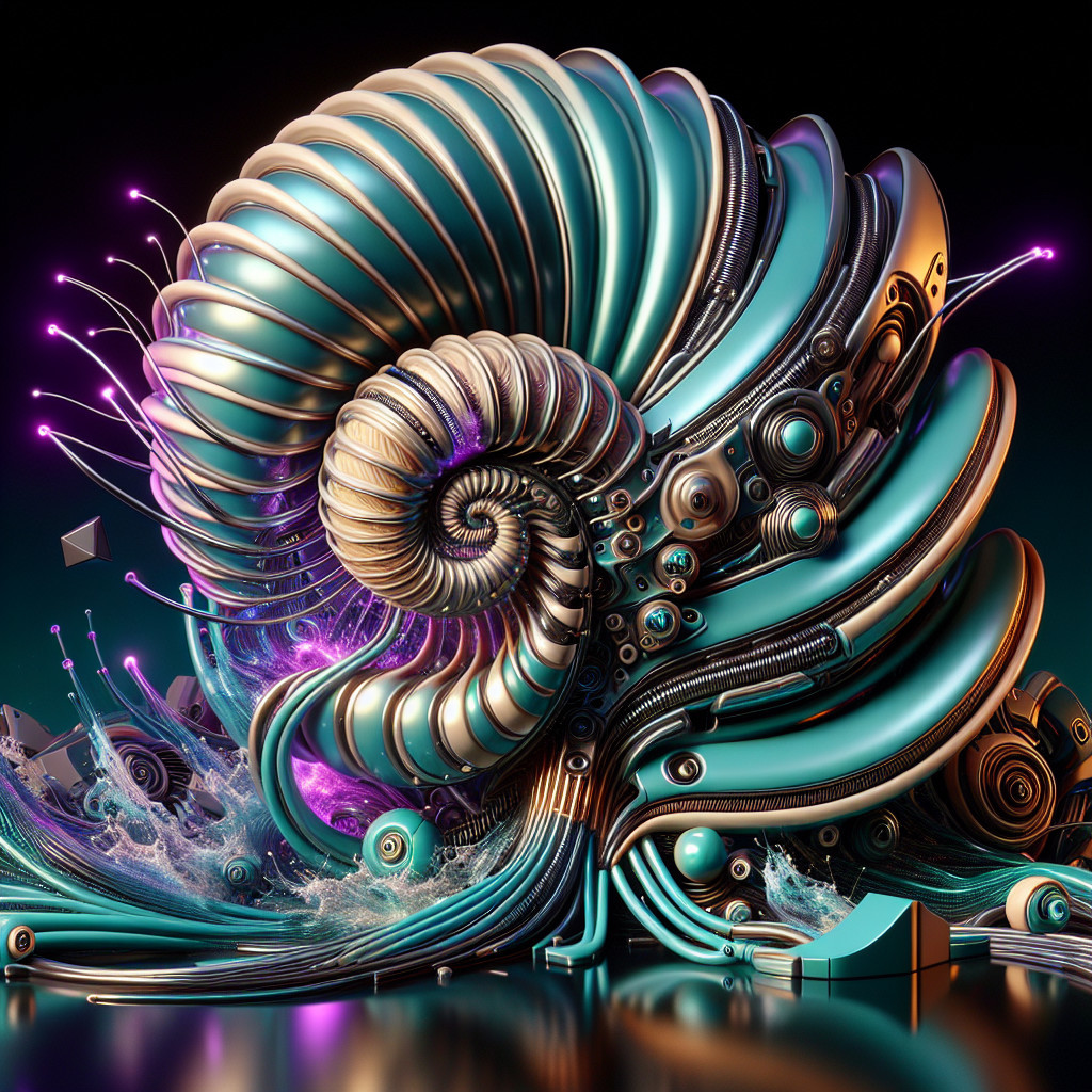 Futuristic Mechanical Nautilus Shell Design Description